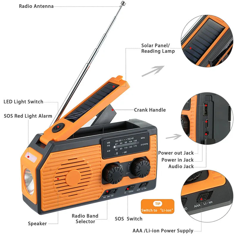 Portable Emergency Solar Crank Radio