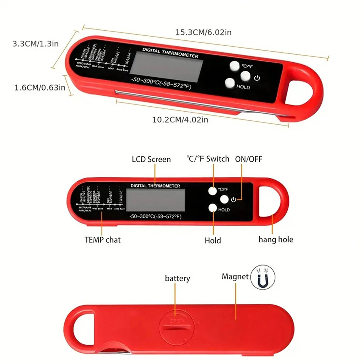 Digital BBQ Thermometer Foldable